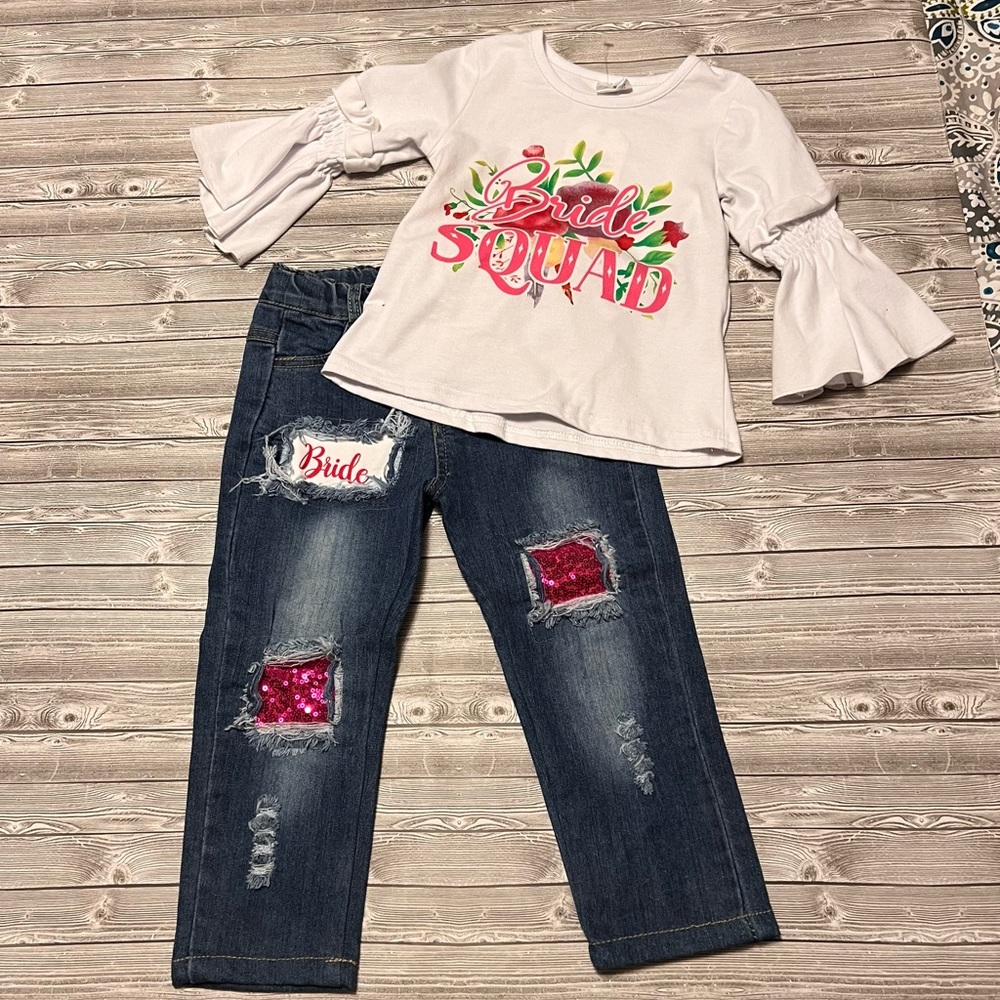 Bride Squad! 2 Piece Top and Jeans. Boutique Style 4T